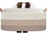 Large Woven Blanket Basket, Storage Baskets for Organizing,Rectangle Cotton Rope Toy Basket for V1366-AZ2-W-18250