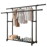 Double-rod Adjustable Clothes Rack with Pulley-Back V1161-972836