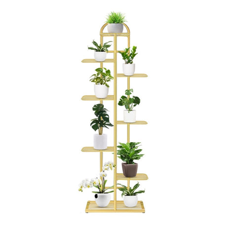 SOGA 8 Tier 9 Pots Gold Metal Plant Stand Flowerpot Display Shelf Rack Indoor Home Office Decor FPOTH16