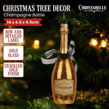 Christabelle Box of 6 Champagne Bottle Christmas Gold Glass Tree Decoration 112_YAN337S6