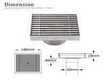 Bathroom SUS 100mm Square Strip Fence Sword Shower Grate Floor Drain 50mm Outlet V1233-SQWL0200D50BS