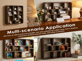 9 Compartment Wood Display Shelf, Floating Wall Mounted Shadow Box Showcase for Crystals, Perfume, V1366-AZ2-W-14879