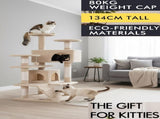 CARLA HOME 134cm Cat Tree Tower for Indoor Cats with Plush Perches, Dual Condos, Natural Sisal V178-36392