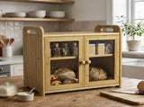 Toque Bread Bin 2 Tier Bamboo Bread Box Kitchen Counter Storage Container 20L KT1069-NT-AU