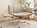 Artiss Cross Legged Office Chair PU Leather Swivel Vanity Chair Wide Seat Adjustable Arms Beige OCHAIR-L-2021-BG