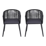 Gardeon 2PC Outdoor Dining Chairs Wicker Chair Patio Furniture Garden Steel Black ODF-ROPE-WD-BK-2X