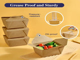 50 Pack 27 oz Take Out Food Containers, Kraft Brown Take Out Boxes Leak Grease Resistant and V1258-DP02-WO-257