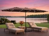 Instahut Outdoor Umbrella 4.57m Solar 48 LED Double-Sided Patio Parasol Brown UMB-POLE-4-TR-LED-BR