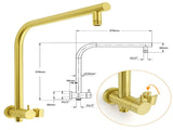 WELS Brushed Gold Round Twin Shower Head Set Stainless Steel Handheld Gooseneck Arm Wall Mixer V1233-A703GHR002M4CGKSR108GKC1292BG