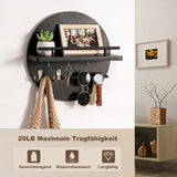Wooden Key Holder with Storage Tray and Hooks for Hallway Corridor Bedroom Office, Black V1188-MS-325-0475