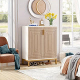 NNETMLT 5-Tier Shoe Cabinet with Geometric Pattern Doors-White/Natural V728-CU168584