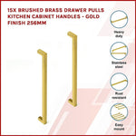 15x Brushed Brass Drawer Pulls Kitchen Cabinet Handles - Gold Finish 256mm V63-835841