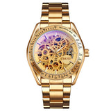 Golden Steel Band Automatic Skeleton Watch For Men PRL-5022335240DBT
