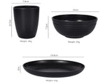 Stylish Black Wheat Straw Dinnerware Set - 24 Pieces Including Plates, Bowls & Cups V888-ELOSUNG28122