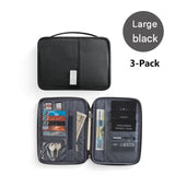 3-pack Large size Black Travel Document Organiser - Waterproof Oxford Cloth Passport Holder With V888-ELOSUNG56123-4