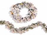 Christabelle Snowy Dorset Pine Christmas 2pc Set 61cm Christmas Wreath and Garland with LED Lig CMB-WFLSD-WG