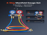 AC Manifold Gauge Set for R22 R404A R410A R12 Refrigerants, 4 Way AC Gauges with 1.5 m Hoses for V952-JXLMB4TLBDSTGNWO6001V0