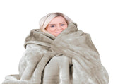 Laura Hill 600-GSM Mink Blanket Queen Size Double-Sided Soft Plush Bed Faux Throw Rug Beige MINK-BE