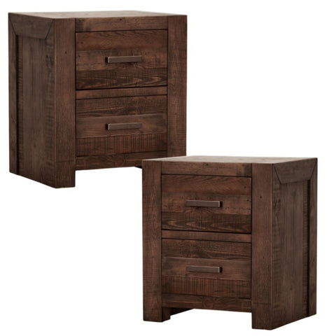 Catmint Set of 2 Bedside Tables 2 Drawers Storage Cabinet Pine Wood Grey Stone V315-V-SED-003-2PC-KIT