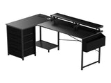 Levede L Shaped Gaming Desk with Storage Drawers Black DH1072-BK-AU