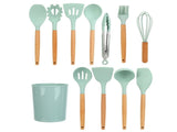 12Pcs/Set Cooking Utensil with Wooden Handle Silicone Cooking Tool for Home KitchenLight Green V1294-YM0710-3118210234512
