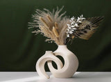 Hollow Ceramic Vase Set of 2,Style Round Nordic Mid Century Modern Aesthetic Decorative Vase for V1192-AZ-W-15845