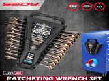SEDY 12Pcs Ratcheting Wrench Set 8-19mm Metric CR-V Steel 72T Spanner Tool Kit V465-81176