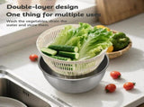 Stainless Steel Salad Lettuce Spinner Lid, Basin, Drain Frame and Non-Slip Base,Compact Manual V1192-AZ-W-20792