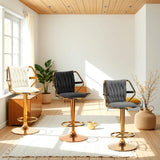 2x Height Velvet Padded Golden Round Base Barstools Chairs with Backrest and Footrest -BLACK V255-GP1800R-BLACK