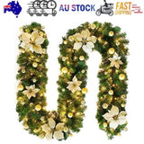 2.7M Christmas Garland with Lights Rattan Artificial Garland Green for Indoor Home Fireplace Stair V201-W12360742