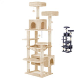 CARLA HOME 180cm Cat Tree Tower for Indoor Cats with Plush Perches, Dual Condos, Natural Sisal V178-36387