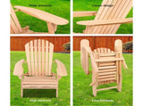 Gardeon 2PC Adirondack Outdoor Chairs Wooden Sun Lounge Patio Furniture Garden Natural FF-BEACH-CHOTTO-NTL-2X