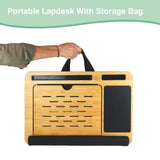 CARLA HOME Bamboo Laptop Lap Desk with Cushion, Angle Adjustable and Sleeve Case Bag for Office and V178-36068