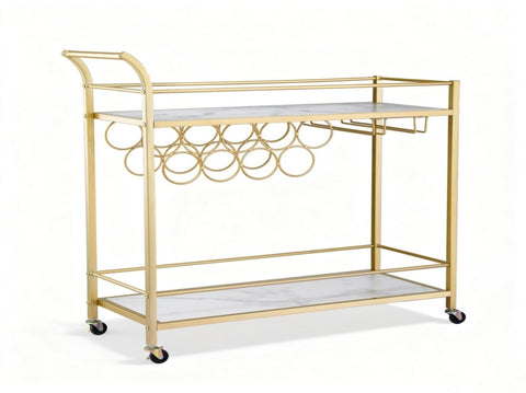 Artiss Bar Cart Drinks Trolley Serving Wine Rack Glass Holder Marble 85cm Gold FUR-Z-BC-PB-80