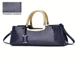 Black Tote Bag Patent Croc Embossed Gold Handles Stylish Accessory High Quality - Black - Size L V1347-127-48451-BLK-L