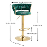 2x Height Adjustable Swivel Bar Stool Velvet Golden Base Barstools Chairs Padded Seat- Green V255-GP1762-GR