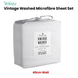 Blake & Lindsay White Vintage Washed Microfibre Sheet Set 40cm Wall King V442-LED-SHEETS-WASHEDMICROFIBRE-WHITE-KI