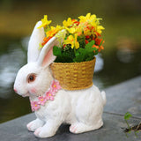 Rabbit Flowerpot Resin Process Rabbit Ornament with Back Basket Outdoor Decoration for Courtyard V1294-YM0717-3111220227011