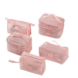 Mesh Breathable Makeup Bag 5-Pack Set - Travel Toiletry Organizer Kit with Triangle Octagonal Square V1259-BAG-07-SET5-PNK