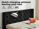 Artiss Double Bed Frame Storage Charging Station Upholstered 3 Drawers USB Type-C BFRAME-G-LUNA-D-BK-ABC