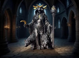 Dark Mystical Goddess Ornament wearing a golden ray-like headdress, her face hidden beneath a dark V1102-NVZMBJ001