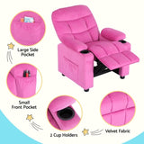 Keezi Kids Recliner Chair Pink Velvet Sofa Lounge Couch Children Charis Armchair KID-RECLINER-SIDE-PK