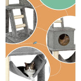 i.Pet Cat Tree 169cm Tower Scratching Post Scratcher Wood Bed Condo House Rattan Ladder PET-CAT-RATTAN02-GR