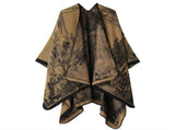 All-match Faux Cashmere Knit Cape, Elegant Realistic Landscape Print, Tan Yellow Base V1221-XM-LB2127-ZS57