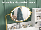 Dressing Table Stool Set in White & Gold with LED Lights and Charging Station LSB-59323