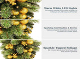 Christabelle 90cm Gold Christmas Teardrop Wreath Pre Lit Warm White LED Timer Baubles Berries F 112_SENG90T