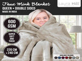 Laura Hill 600-GSM Mink Blanket Queen Size Double-Sided Soft Plush Bed Faux Throw Rug Beige MINK-BE
