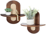 2PCS Floating Wall Shelves, Wall-Mounted Bohemian Rattan Shelf Supports 20 Lbs, Decorative Wood Mid V1369-AZ3-W-08834