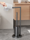Freestanding Toilet Brush and Toilet Paper Holder Set Metal Bathroom Loo Brush Roll Stand with Round V1161-860069