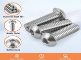 10pc Button Head Socket Cap Screws Bolts, Stainless Steel , Full Thread, Bright Finish,Bright Finish V1369-AZ3-W-05633